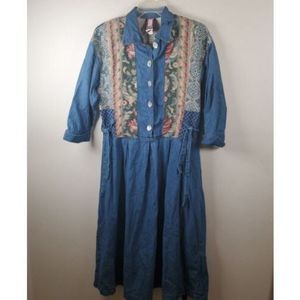 Vintage Choon Sport Western Style Denim Dress 3/4 Sleeve Size 16